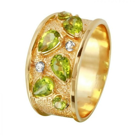 Foreli 0.03CTW Peridot And Diamond 14K Yellow Gold Ring