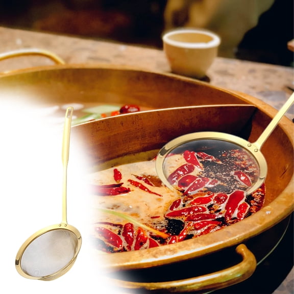Kitchen Food Strainers Oil-Filter, Cooking Skimmer Slotted Ladle, Stainless Steel Colander with Handle for Draining and Frying Strainer(1pc)