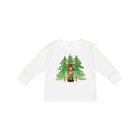 

Inktastic Alaska Moose and Trees Gift Toddler Boy or Toddler Girl Long Sleeve T-Shirt