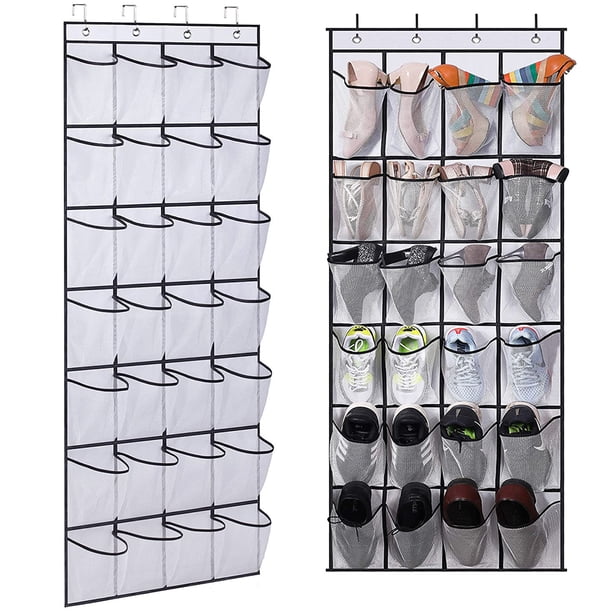 Muyoka Organizador de zapatos grande para colgar sobre la puerta, transparente, con 24 bolsillos, bolsas de almacenamiento de zapatos de malla visible con 4 ganchos de metal, soporte para exhibición d Muyoka Hogar