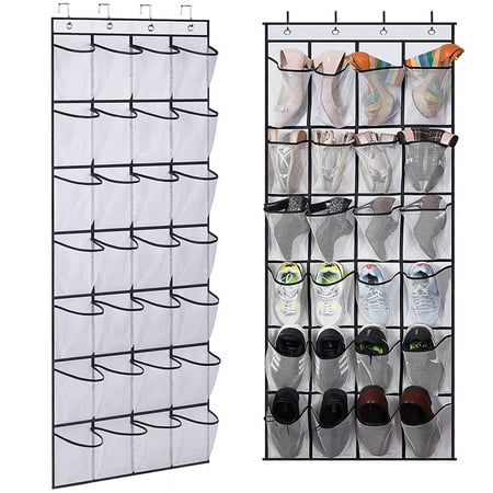 

Over The Door Shoe Organizer Storage Bags Large Hanging 24 Pocket Visible Mesh Shoe Storage Bags with 4 Metal Hooks Space Saving for Home Wardrobe Closet Door White