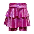 thumbnail image 2 of Girls 2-in-1 Sequin Shorts with Attached Skirt, Sparkly Puffy Dance Costume Shorts for Performance, Cheerleading and School Recital, Shiny Metallic Skort Hot Pink 160, 2 of 5