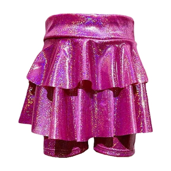 CPNG Girls Shorts Culottes Sequin Skorts Skirt Fashion Casual Pleated Dance Performance Summer Shorts Skirt(Hot Pink,5-6 Years)