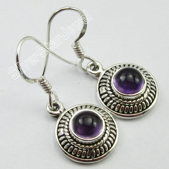 SilverStarJewel Theme Ethnic ! 925 Sterling Silver Purple Amethyst Art Earrings 1.2" 4.9 Grams