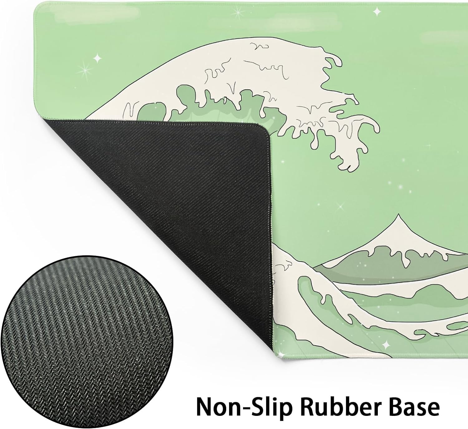 Matcha Green White Japanese Anime Gaming Mouse Pad XXL Cute Kawaii Sage Aesthetic Sea Wave Extended Large Desk Mat Non-Slip Rubber Base Stitched Edge Keyboard Mousepad for PC Laptop,35.4×15.7 in