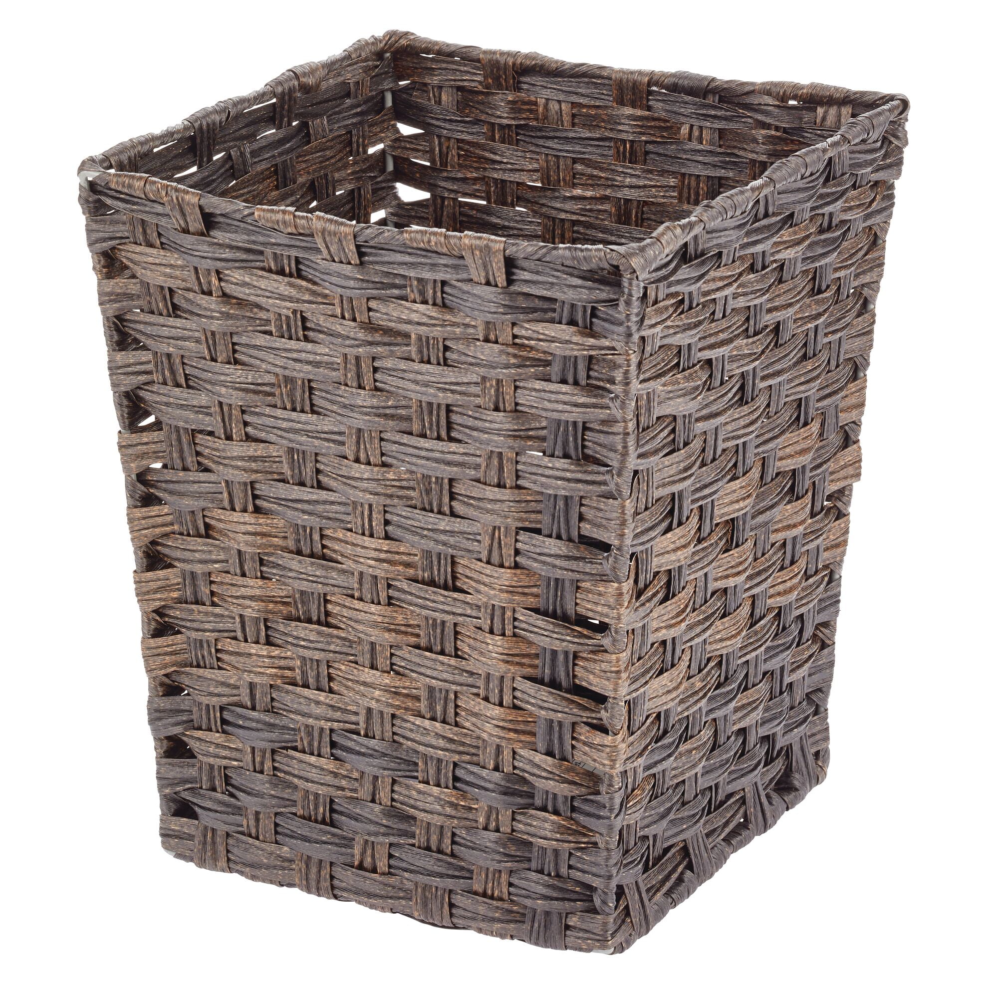 mDesign Woven Square Trash Can Wastebasket, Garbage Container Bin - Dark Brown