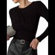 thumbnail image 2 of Camiseta Asimétrica de Larga con Cuello en V y Frontal para Mujer Negro M, 2 of 9