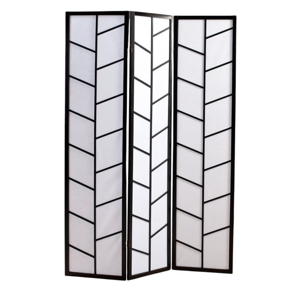Roundhill Furniture Paper and Wood 3-Panel Climbing Screen Room Divider in Black