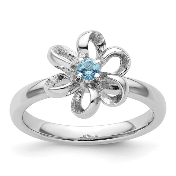Auriga Fine Jewelry 925 Sterling Silver Polished Blue Topaz Flower Ring for Women Size 5