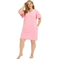 thumbnail image 3 of Women's Short Sleeve Nightgowns Lace Stitching Nightdress Large Size Sleepshirts Household Solid Color Summer Pajamas Dress Plus Size,Pink XL-4XL, 3 of 6