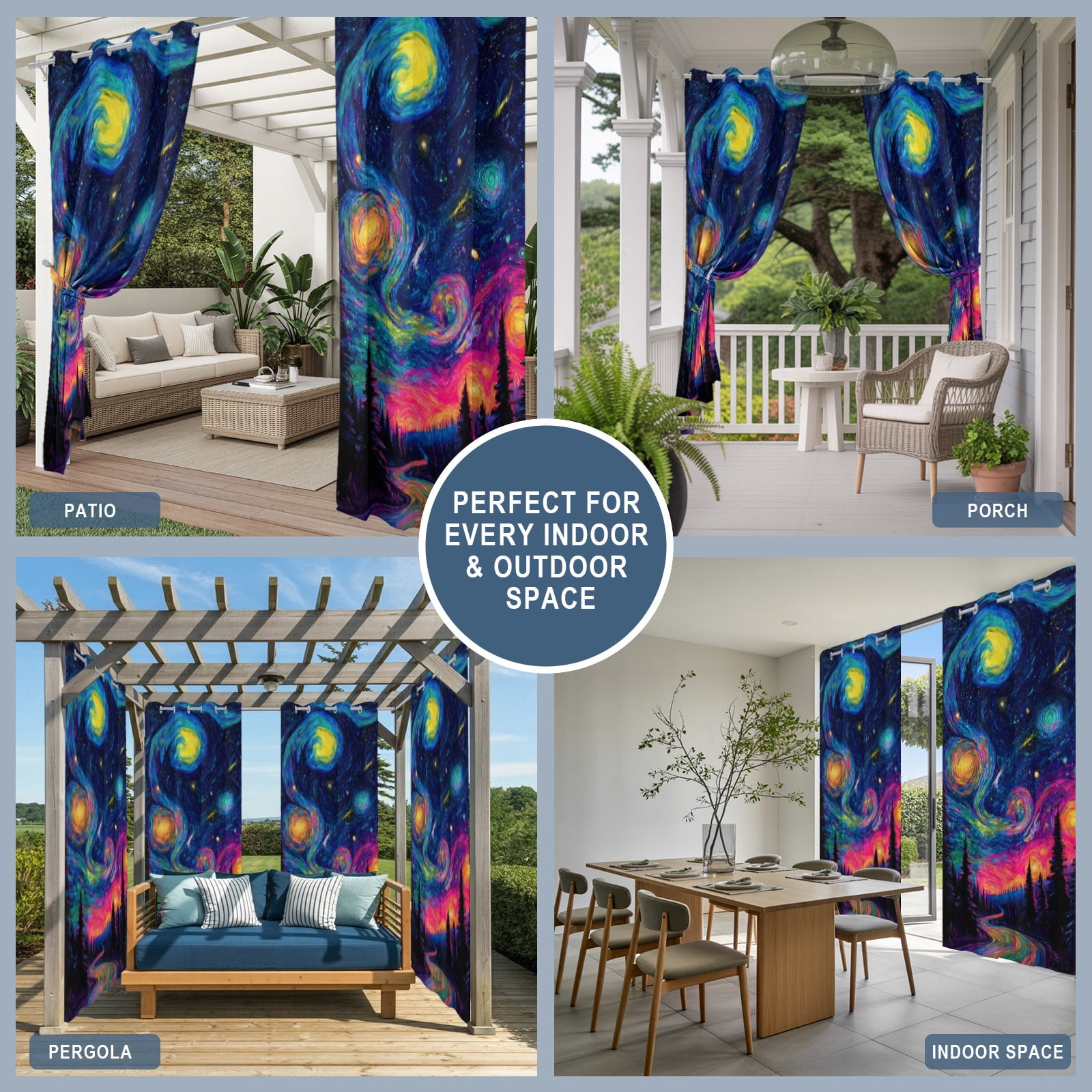 Abstract Starry Sky Outdoor Curtains for Patio, Path Forest Dreamy Impressionist Sunshade Privacy Drapes Grommet Waterproof Outside Curtains for Porch/Cabana/Balcony 54"x 108", 1 Panel