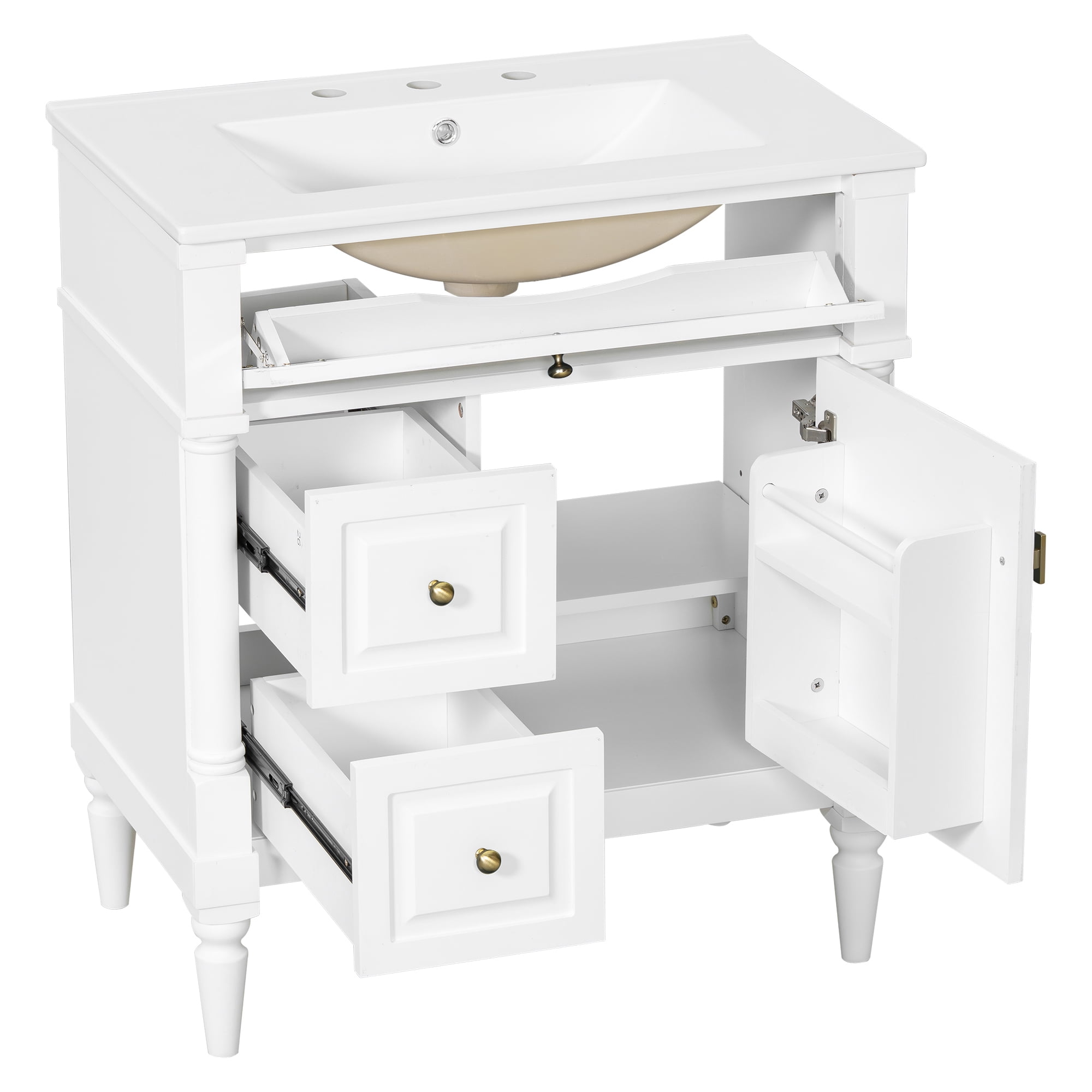 Alvantor 30" Bathroom Vanity with Ceramic Sink, Freestanding Storage Cabinet with Flip Drawers White