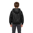 thumbnail image 5 of Heting Boys Faux Leather Motorcycle Jacket with Removable Hood Warm Fleece Lining Windproof PU Bomber Coat for Fall Winter Black 10-12, 5 of 9