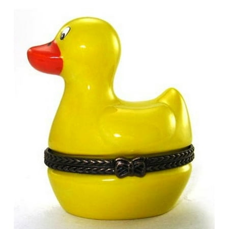 Porcelain Hinged Trinket Jewelry Box - Yellow Rubber Ducky Duck Hinged Trinket Box 567