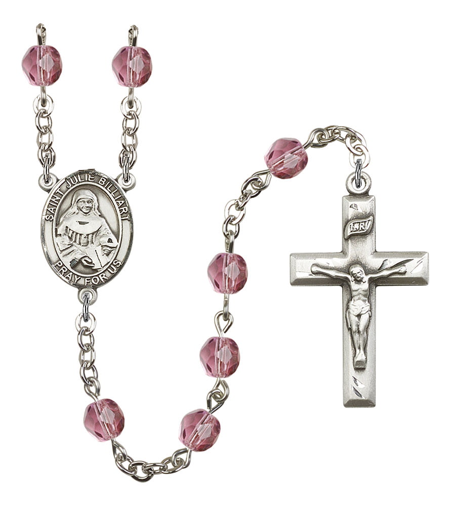 Bonyak Jewelry 18 Inch Rhodium Plated Necklace w/ 6mm Faux-Pearl Beads and Our Lady of The Precious Blood Charm 