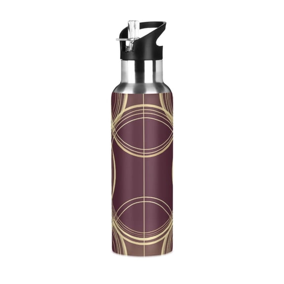 Yayeee 20oz Insulated Water Bottle Double Wall Stainless Steel with Flip Straw Lid, Gold Abstract Pattern
