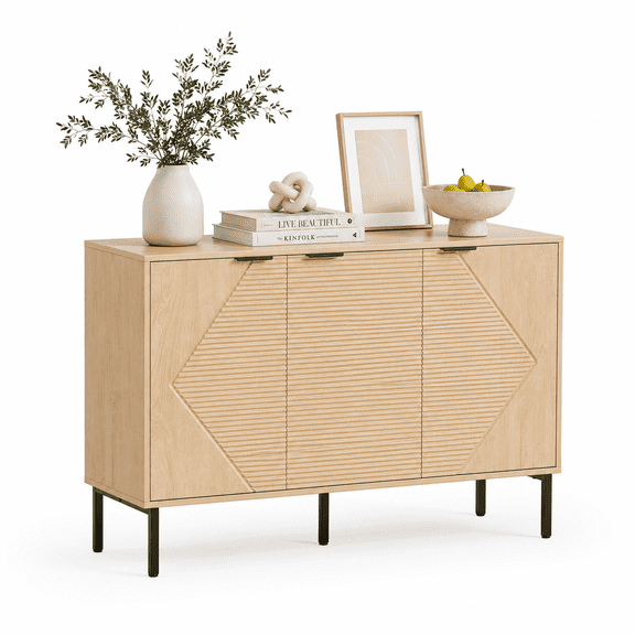 ANHDAH Buffet Cabinet with 3 Doors, TV Stand & Coffee Bar Storage ,Credenza Sideboard for Kitchen, Living Room, Entryway ,Natural Oak