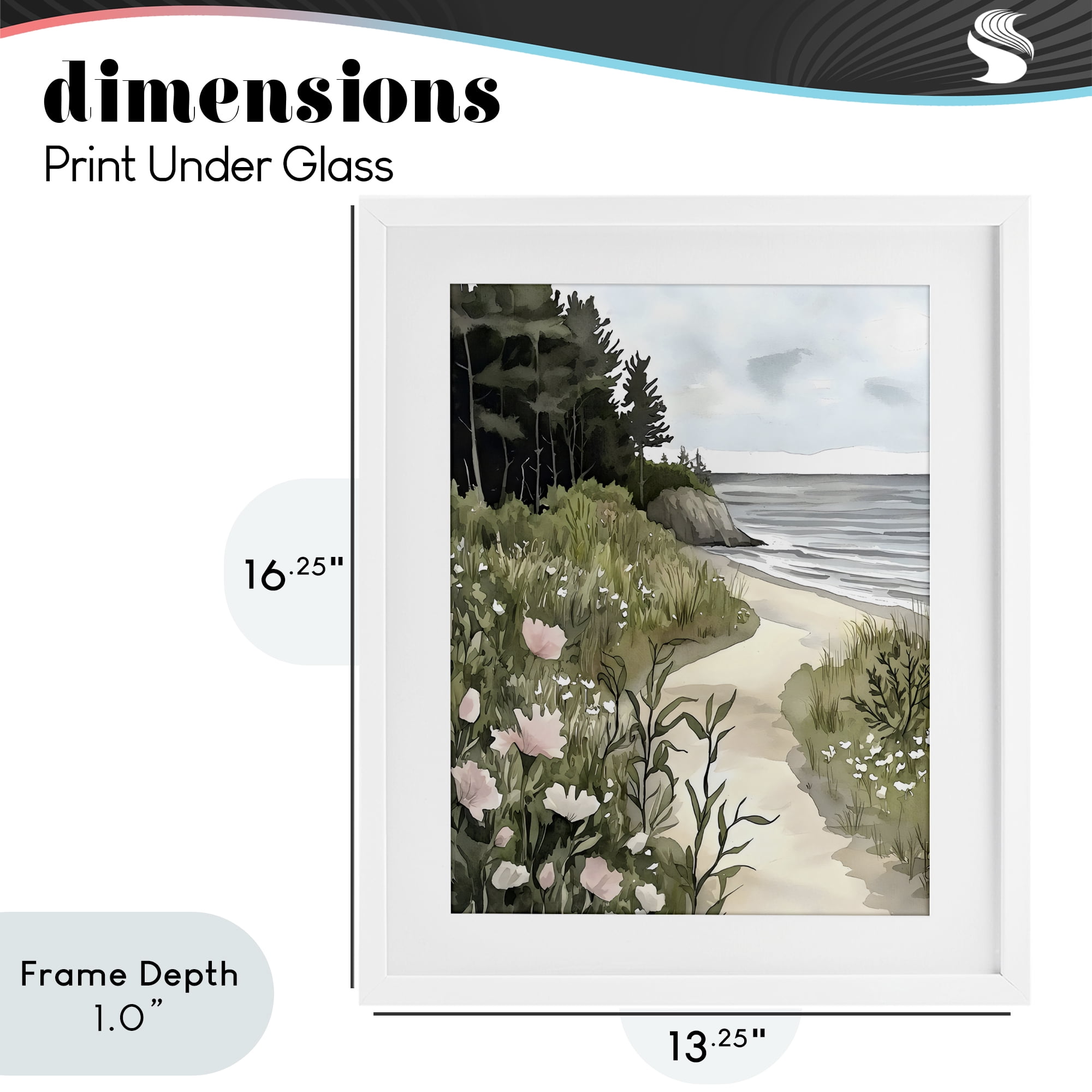 Stupell Industries Coastal Calm Floral Pathway White Framed Print Under Glass, design by Riley B