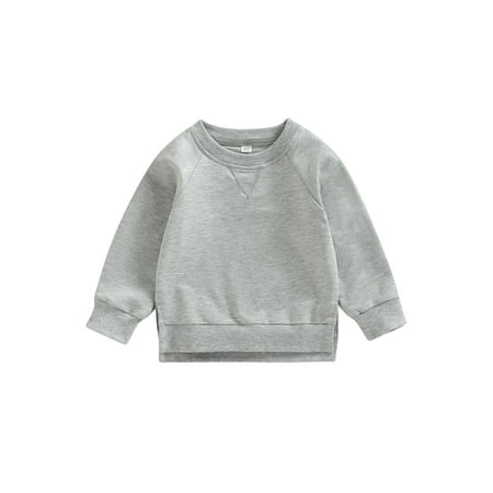 

Canrulo Toddler Baby Boy Girl Solid Cotton Sweatshirt Pullover Crewneck Long Sleeve T-Shirt Tops Spring Fall Clothes Light Gray 6-12 Months