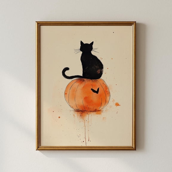 WestConfe Halloween Black Cat And Pumpkin Print, Holiday Wall Art, Nursery Decor, Collected Prints