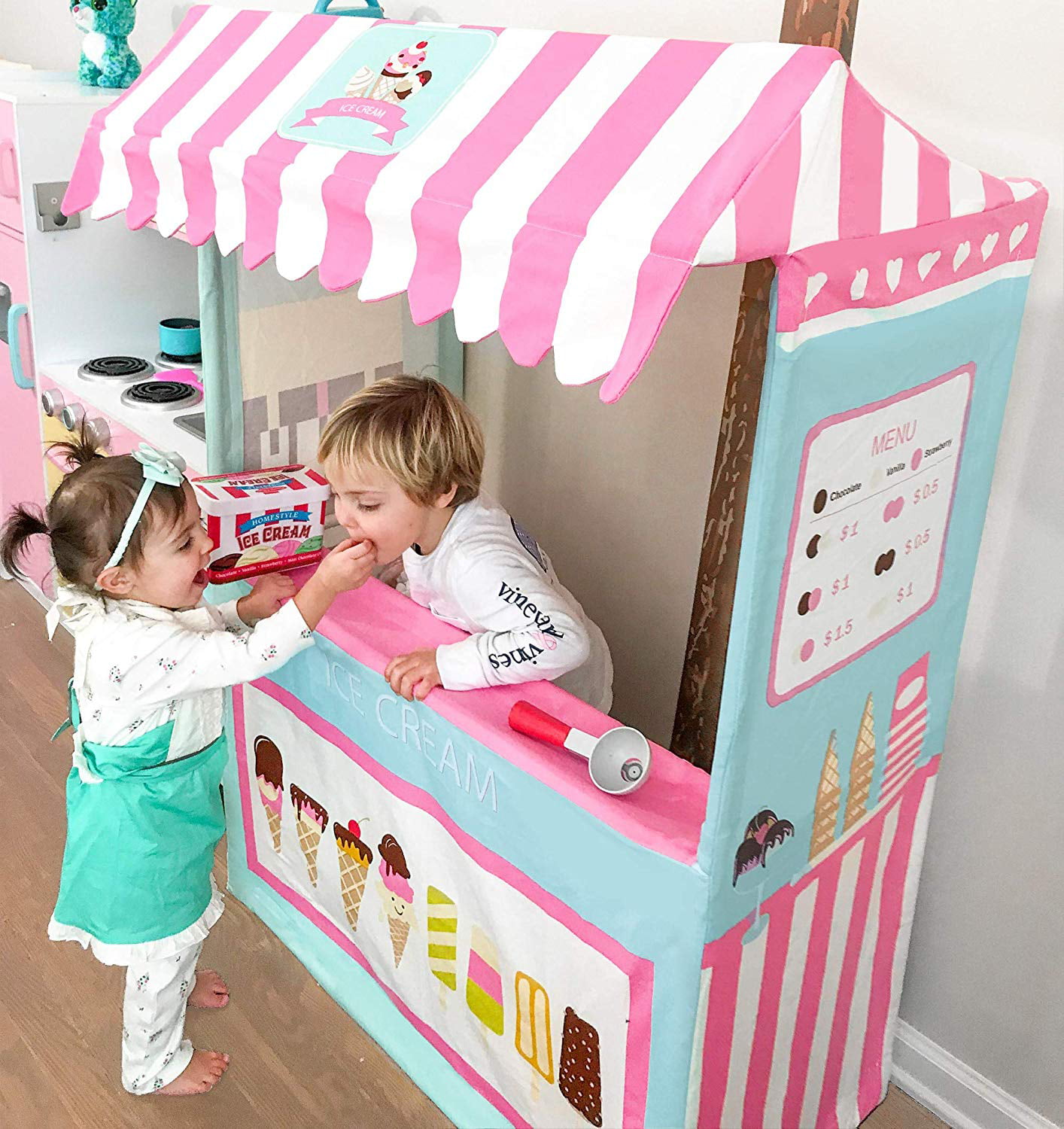 47 Inches for for sale online Tiny Land Ice Cream Cart Portable Play and 4 Pretend Food 