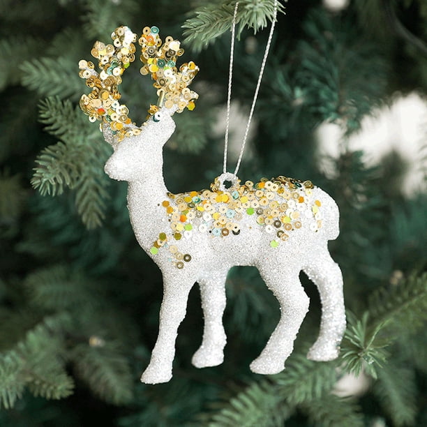 Isvgxsz Clearance Reindeer Ornaments for Christmas Tree Flocking Reindeer Hanging Figurine Ornament Decorative Deer Ornaments for Xmas Tree Home Decoration Party Supplies