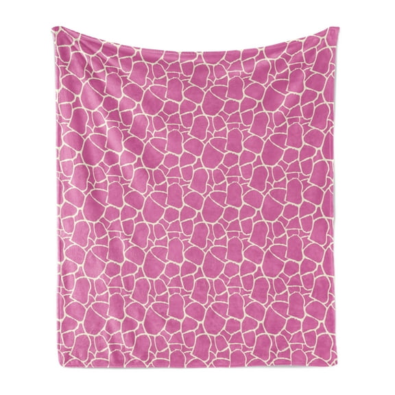 Giraffe Soft Flannel Fleece Blanket, Abstract Tropical Jungle Animal Skin Pattern Pink Camouflage Style Feminine Design, Cozy Plush for Indoor and Outdoor Use, 70" x 90", Pink Cream, by Ambesonne