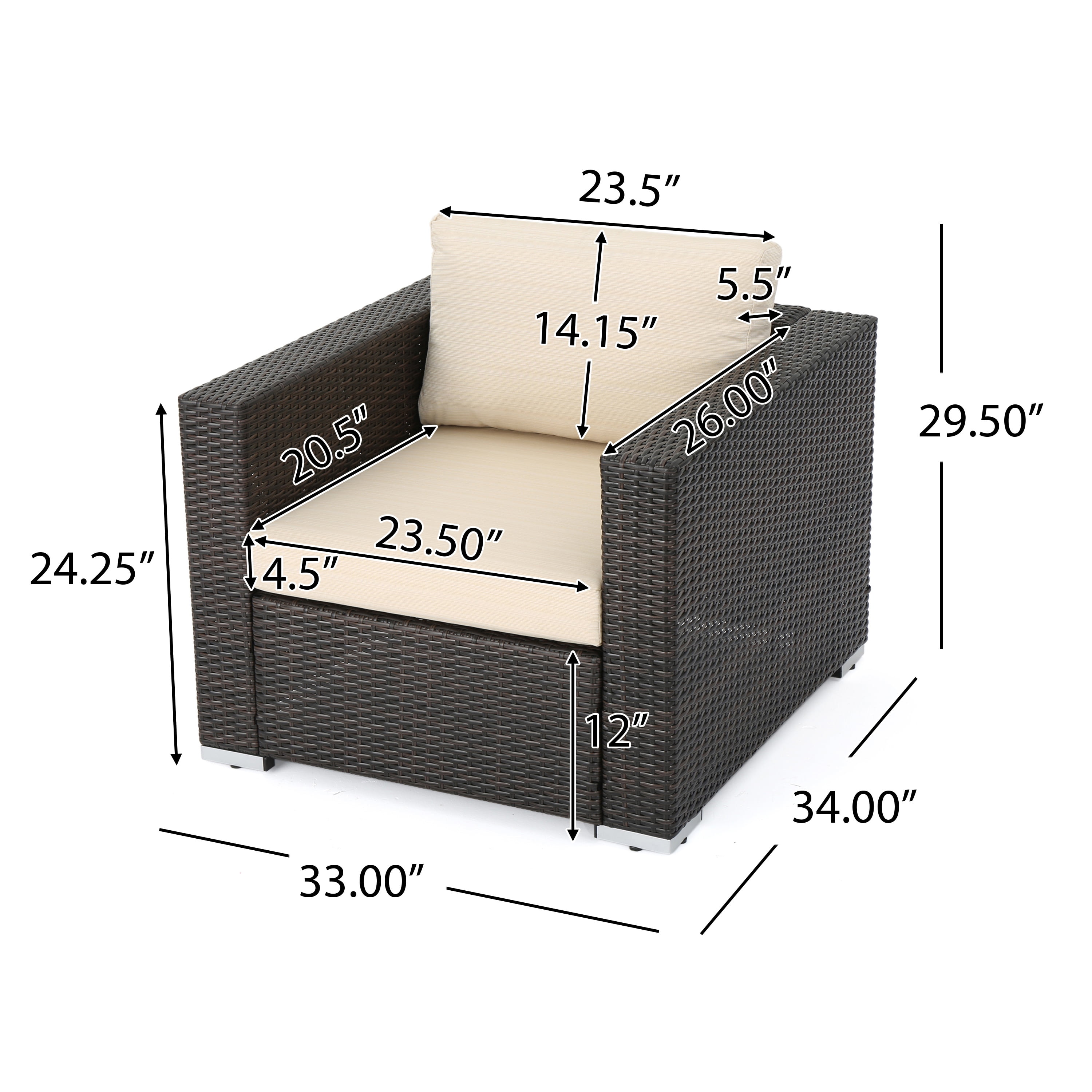 Faviola Outdoor 5 Seater Wicker Chat Set with Aluminum Frame and Cushions, Multibrown, Beige