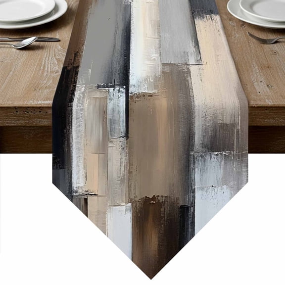 Grey Brown Abstract Table Runner Linen Burlap Table Runner 72 Inches Long Oil Painting Color Blocks Dresser Scarves for Kitchen Island Coffee Dining Room Party Wedding Banquet Holiday Decor 16"x72"