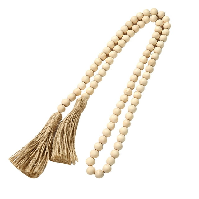 Xihbxyly Guirnalda de Cuentas de Madera, Cuentas de Madera Natural con Borlas, Decoración Bohemia para El Hogar, Adornos Navideños Diy, Decoración Multiusos, Decoración de Mesa Rústica, Opciones de L