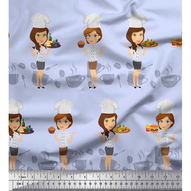 Soimoi Moss Georgette Fabric Cook Girl Fabric Prints By Yard 42 Inch Wide