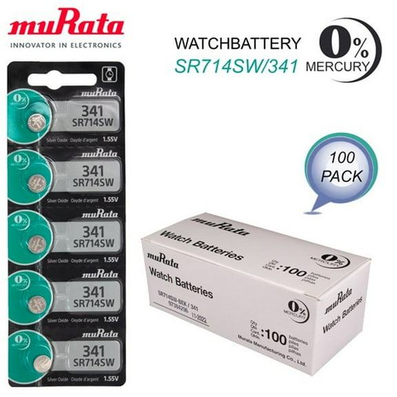 Murata 341 (SR714SW) 1.55V Silver Oxide Watch Battery (100 Pack)