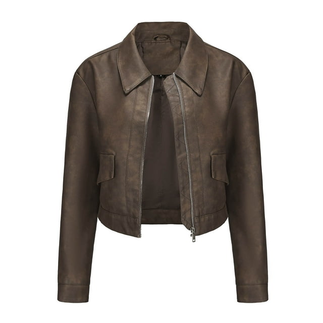 Pisexur Womens Jacket Leather Jackets Plus Size Jackets Coats Fall Jackets Womens Solid Color Short Thin Leather Jacket Long Sleeved Casual Jacket Long Sleeved Hooded Casual Jacket