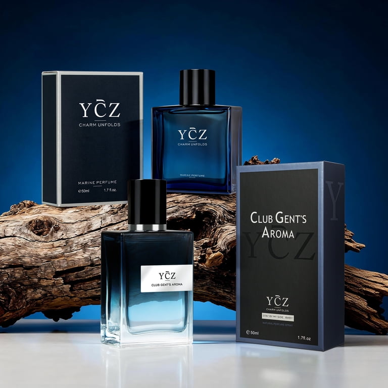 Ycz Men's Cologne Gift Set, Oceanic and Woody Notes, 2-Bottle 1.7