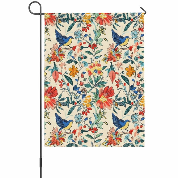 Floral Bird Garden Flags For Outdoor, Vintage Flowers Leaf Branch Small Double Side Yard Flags Weather Proof Garden Decor for Lawn Outside Holiday 12 x 18 Inches