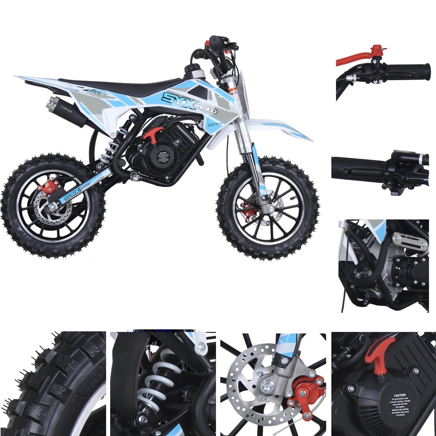 SYX MOTO VK 58cc 4 Stroke Real Motorcycle Engine Gas Powered Kids Dirt  Bike, Pull Start, New, Blue/Grey 