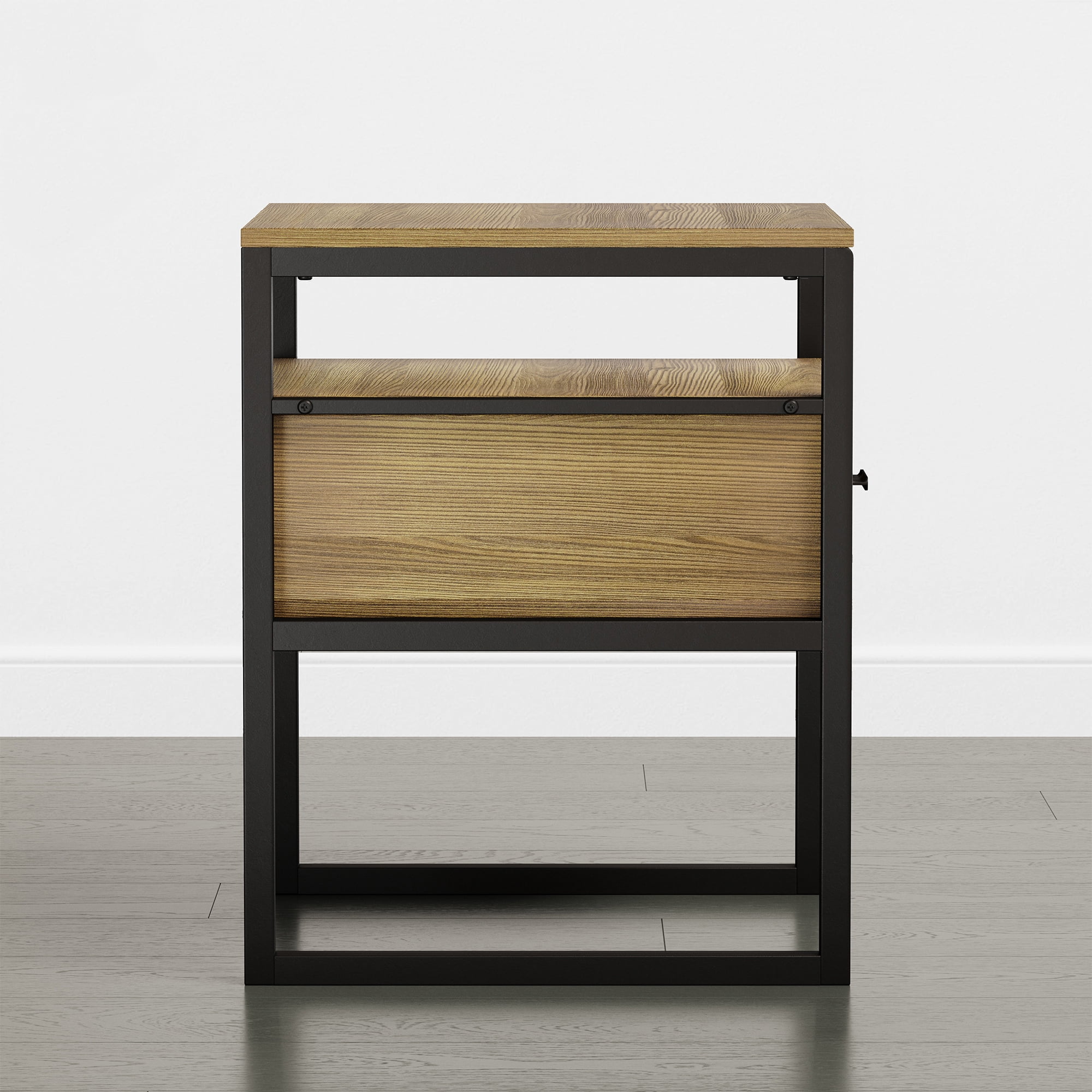 Spruce & Spring Industrial Nightstands Set of 2, End Tables with Metal Frame Base for Bedroom, Natural