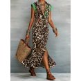 thumbnail image 2 of Womens Leopard Print Sleeveless Shirt Dress With Vibrant Green Trim Elegant Vacation Summer Maxi, 2 of 7