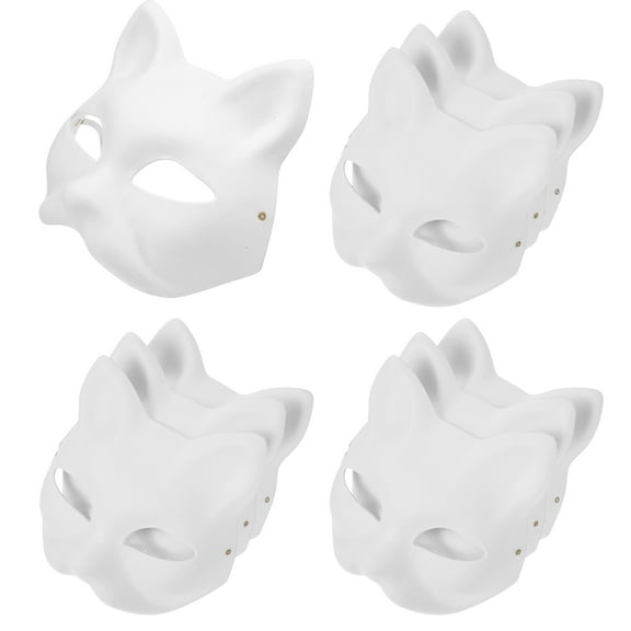 TINKSKY 10Pcs Cat Face Masks White Pulp DIY Paintable For Masquerade Fashion Shows