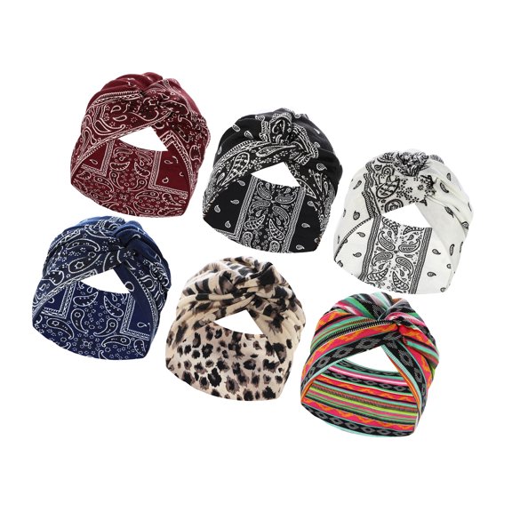 Vocoste 6 Pcs Yoga Wide Elastic Headscarfs Turban 7.09inch Wide Multicolor for Women