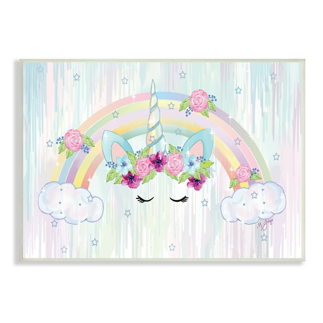 Stupell Industries Unicorn Eyes Under Floral Rainbow Starry Clouds, 13 x 19, Designed by Maureen Grigs