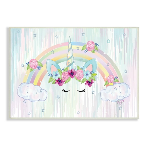 Stupell Industries Unicorn Eyes Under Floral Rainbow Starry Clouds, 13 x 19, Designed by Maureen Grigs