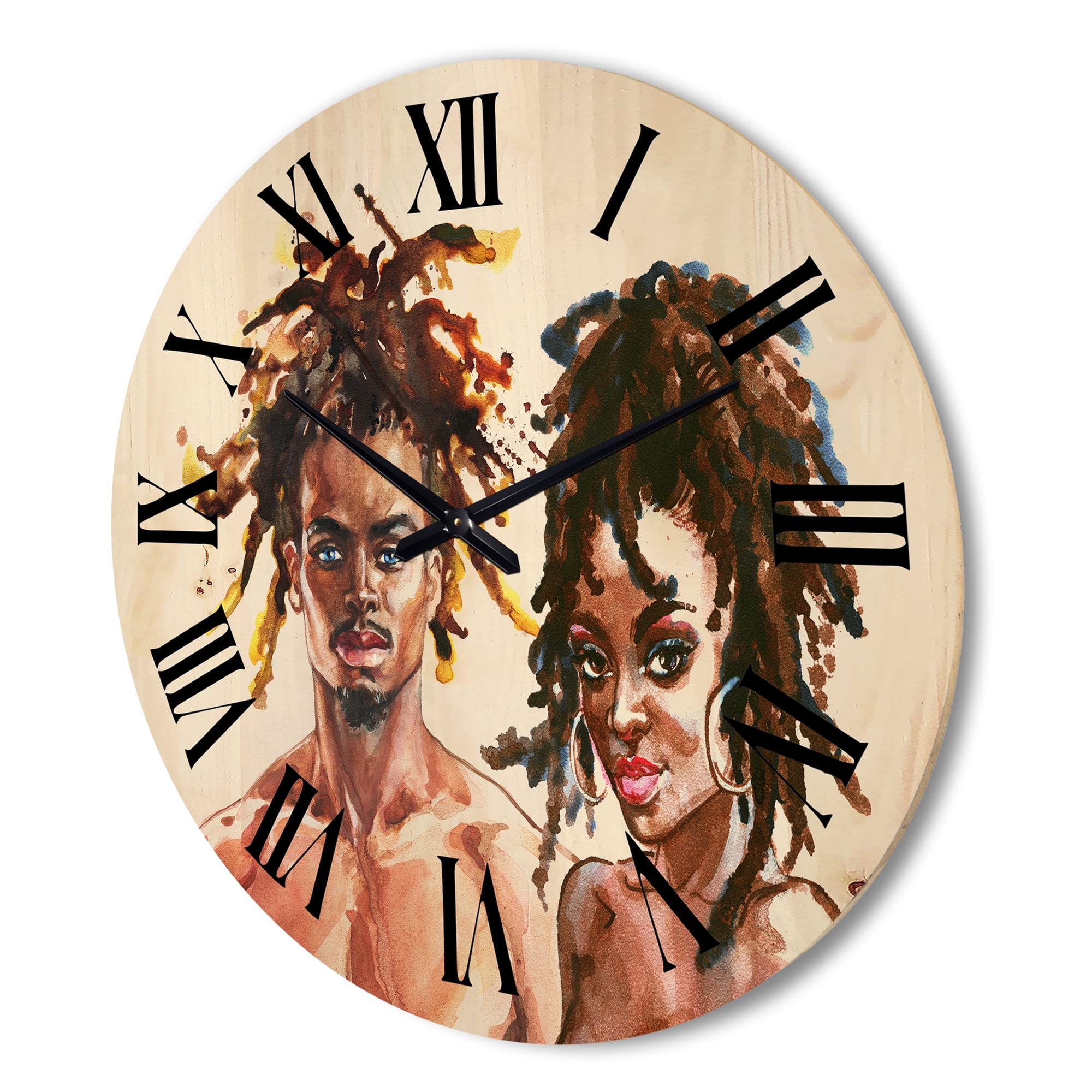 Designart 'Portrait of African American Couple' Modern Wood Wall Clock