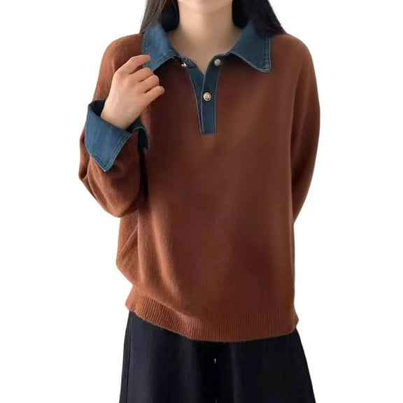 GJSYRH Turtleneck Pullover Women Women's Detachable Collar Pullover Sweater Denim Blend Loose Fit Knitted Top Casual Shirt Style Comfortable