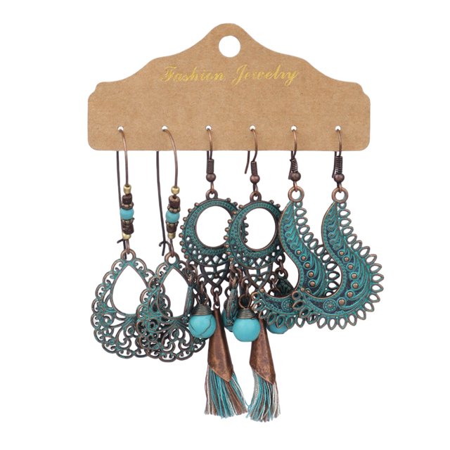 Women Earring Set 3 Pairs Set Of Turquoise Tassel Geometric Dangle Hook Earrings Jewelry Small Pearl Hoop Earrings Bulk Earrings for Women Hoop Earrings Face Earrings Women Earrings Hoops Stainless