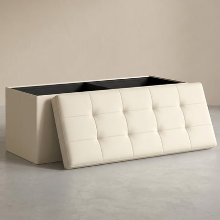 Nordic Hygge 43-Inch Folding Storage Ottoman Bench, Cream White