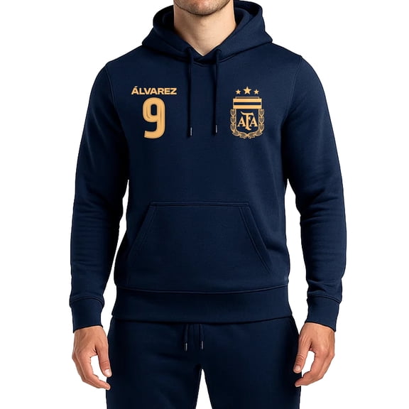 Icon Sports Official Argentine Football Association Julián Alvarez Pullover Hoodie - Unisex Adult - AFA117PH Navy L