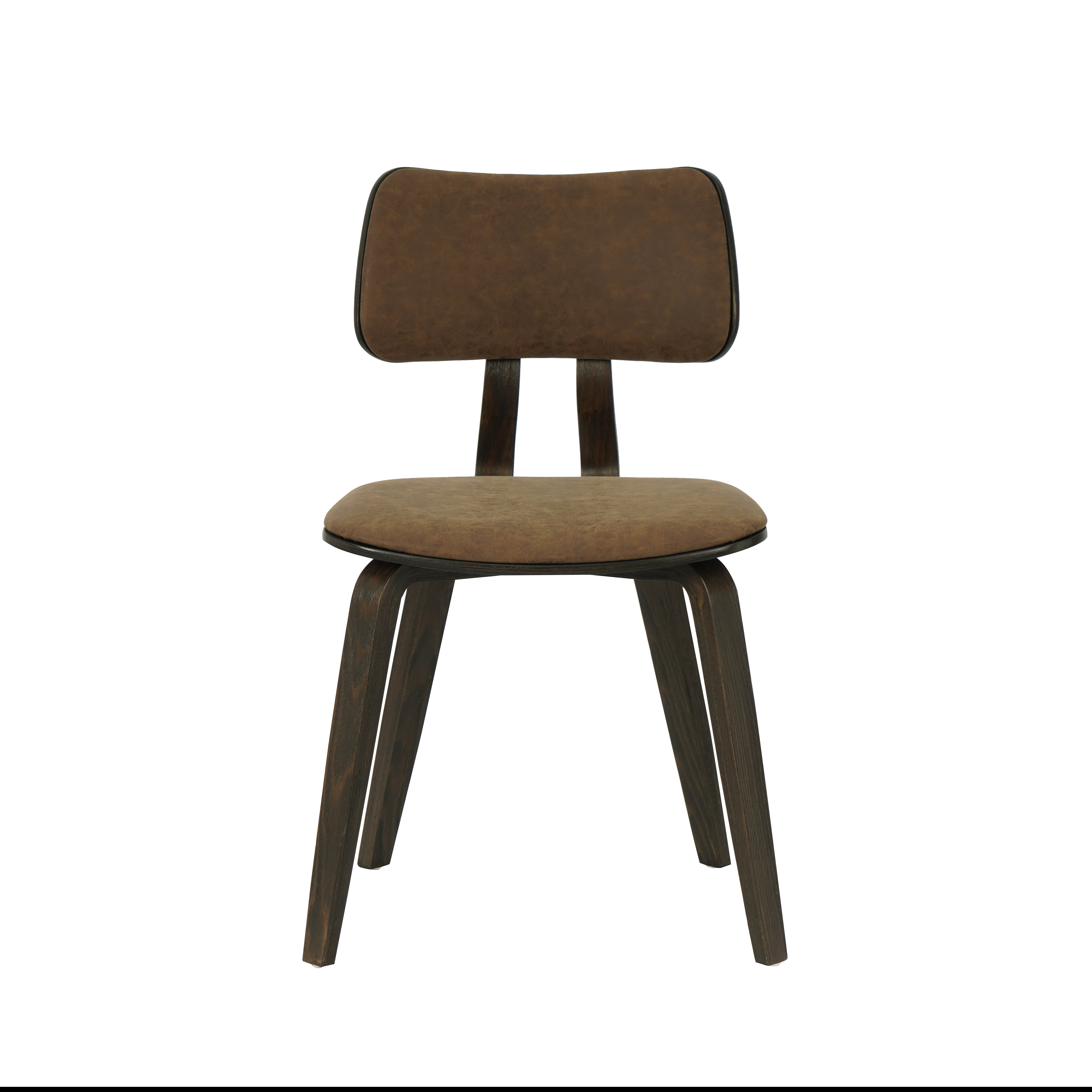 Jaguar Vintage Dark Brown Curved Back Wood Dining Chair with Faux Leather Seat