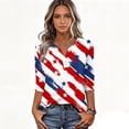 thumbnail image 4 of 250th Anniversary USA Shirts for Women 3/4 Sleeve Tshirts Casual Red White and Blue Print Pullover Independence Day Patriotic Tops 4th of July Celebration Party V Neck Blouses Red XL, 4 of 5