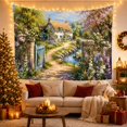 thumbnail image 3 of Pastoral Painting Quaint With Thatched Roof Stone Cottage, Mystical Fantasy for Space Lovers, Galaxy Room Decor, Valentine's Day Gift, Tapestry Wall Hanging for Bedroom and Dorm, 3 of 7